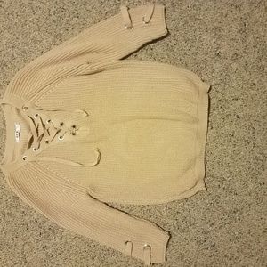 Cream oversized lace up sweater